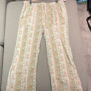 Women’s Xl elasticated Floral Patterned Pants in Green and Orange